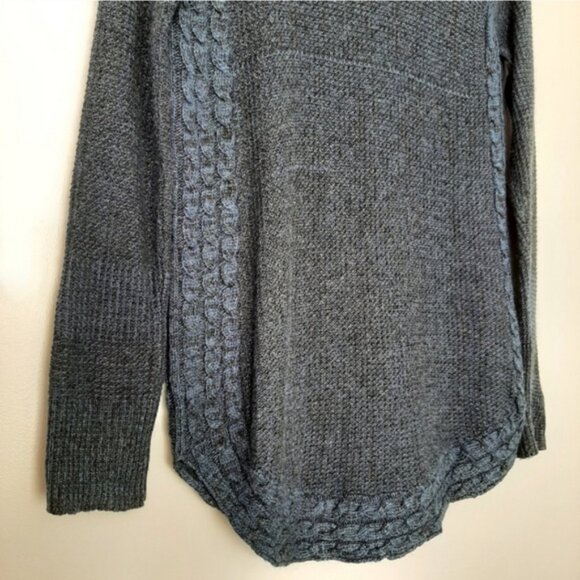 ONYX Cable Knit Sides Crewneck Sweater Rounded Hem Soft Top Marled Blue Sz M - Picture 7 of 14